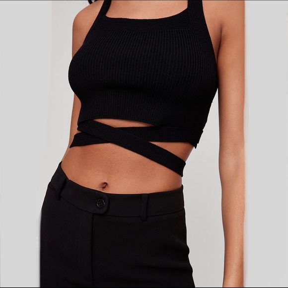 WILFRED Aritzia Cayenne Knit Top Crop Black Small - Picture 4 of 8